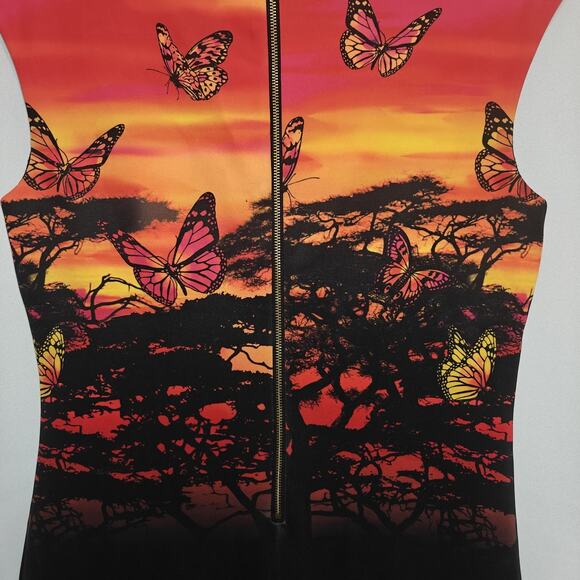 Catherine Malandrino Women size 6 Sunset Safari Butterflys Sheath Midi Dress - Picture 6 of 10